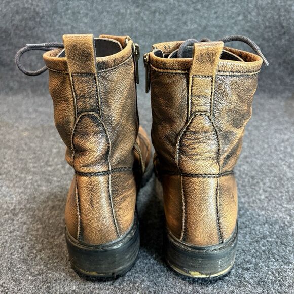 Frye Veronica Women Frye Veronica Combat Boots Size 7M Brown Leather Lace Up Side Zip Lug Sole